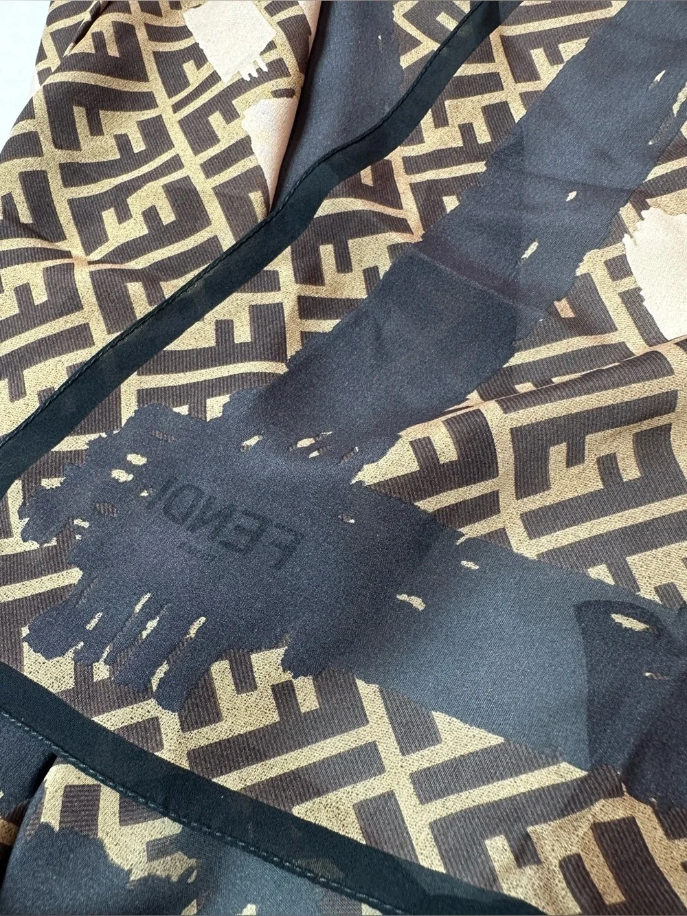 Fendi Brown Cream FF Monogram Diagonal Pattern Scarf
